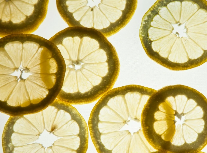 sliced lemon with water droplets